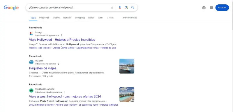 Búsqueda en Google de productos y servicios